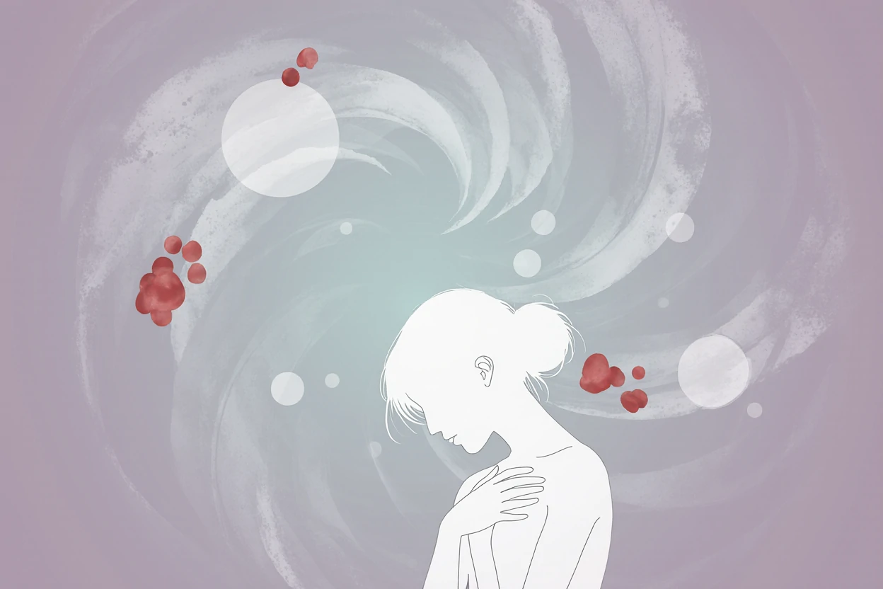 Illustration of anemia symptoms like fatigue and pale skin