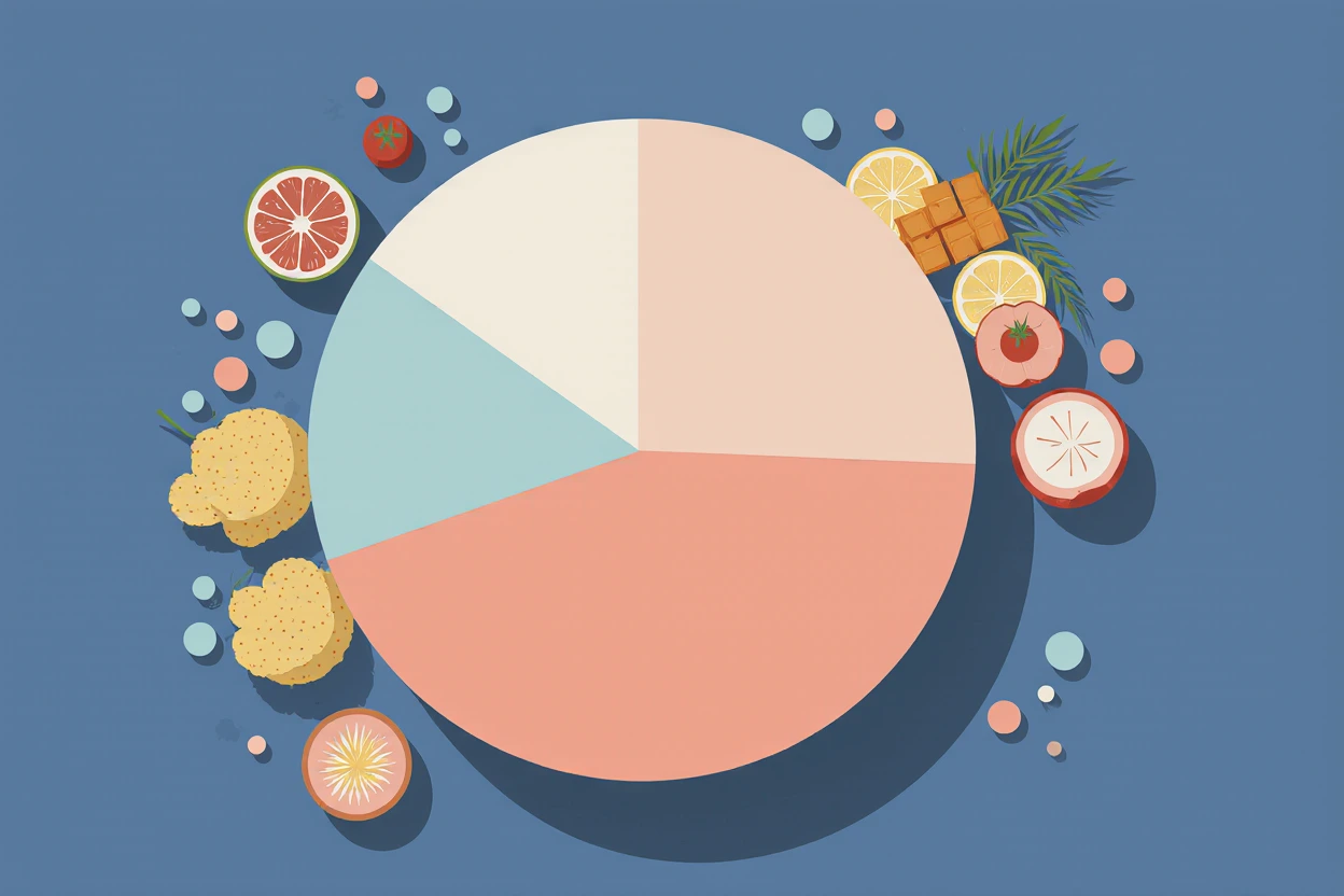 Pie chart illustrating the proportion of carbohydrates, proteins, fats, and water in daily macronutrient needs for energy and structure